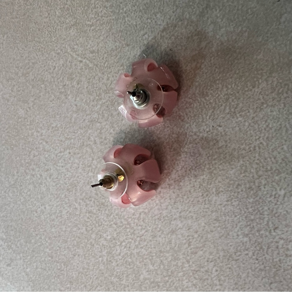 Lele Sadoughi Pink Floral Earrings with Bedazzled Center - Picture 3 of 4